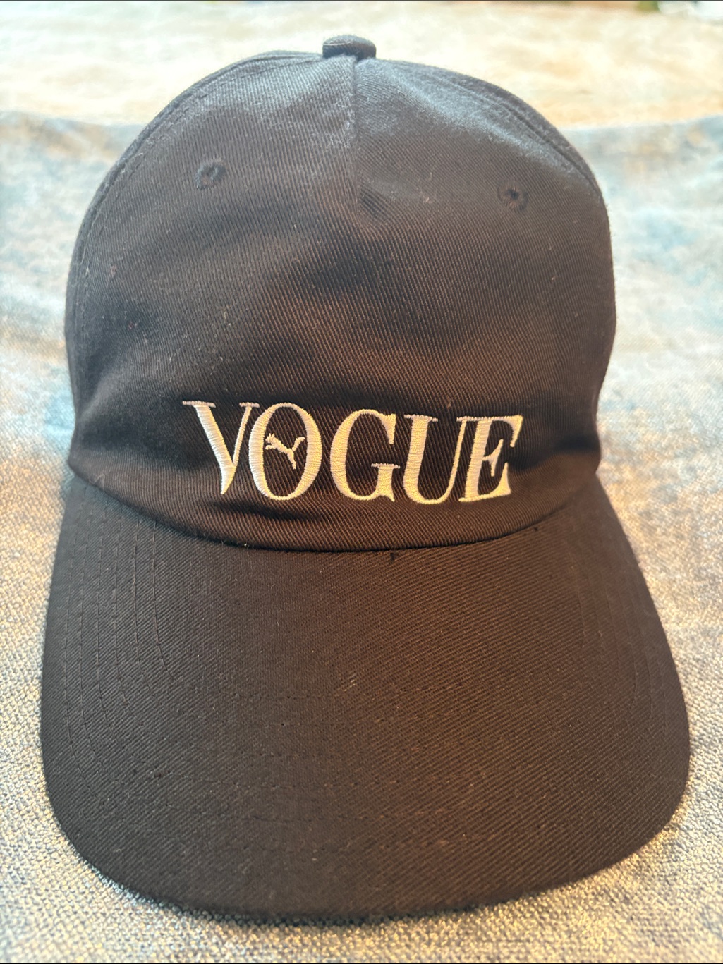 Vogue Black Baseball Cap With White Embroidered Logo
